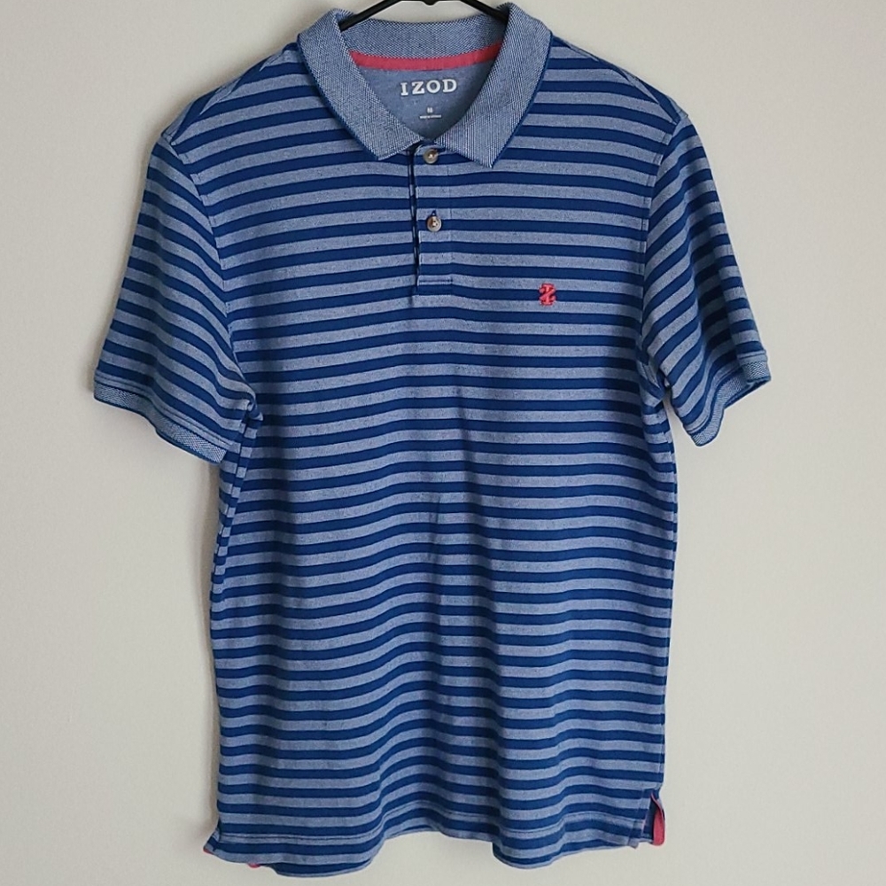 Izod Logo Striped Blue Casual Polo Shirt